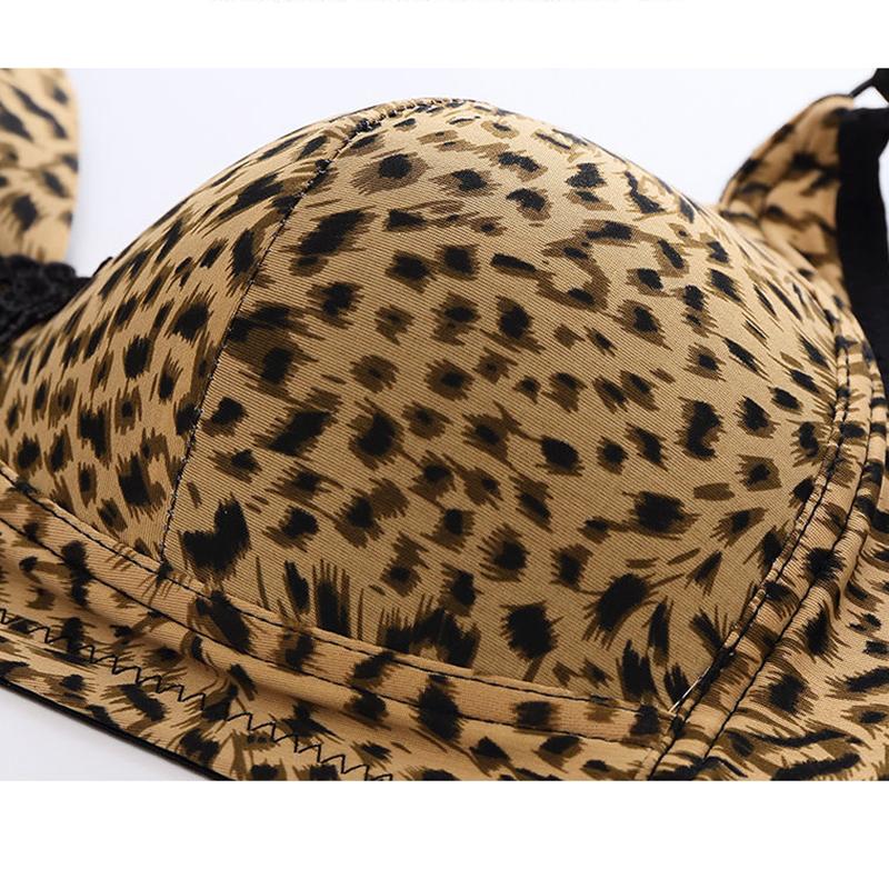 Underwear Women's No Steel Ring Bra Plus Size Bra Thin Gather-up Type Breast Beautiful Back Leopard Pattern Women Plus Size Underwear