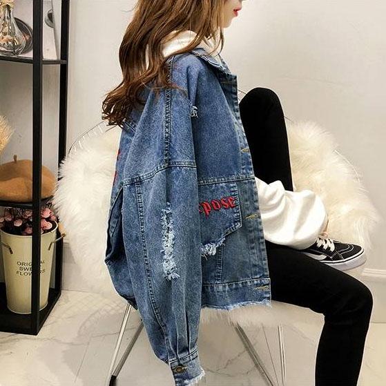 Denim Jacket Women Turn-Down Collar Jean Coat Streetwear Harajuku Vintage Autumn Basic Coats