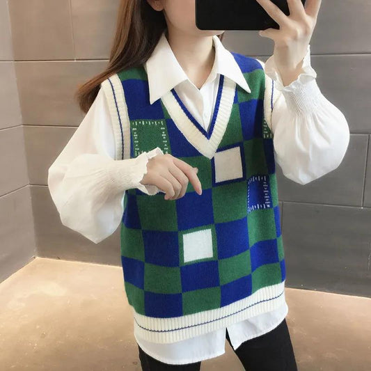 Ladies Knitted Vest Autumn and Winter Western Style Trendy Outerwear Sweater