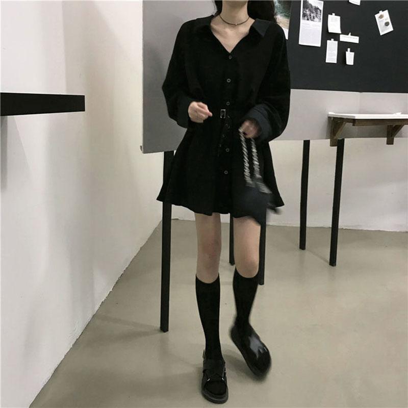 Spring and Autumn Clothing Lightly Cooked Hepburn Style Design Sense Small Black Skirt Waist Slimming Long-sleeved Dress Women