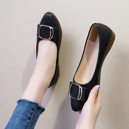 Women's Flat Shallow Shallow Mouth Casual Square Buckle Flat Shoes All-match Soft-soled Single Shoes Women's Non-slip Light and Soft