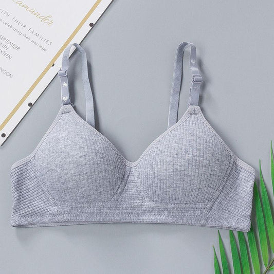 Underwear No Steel Ring Pure Cotton Thin Section Small Chest Gather Bra Developmental Girl's Bra Fabric Lightweight Soft and Breathable