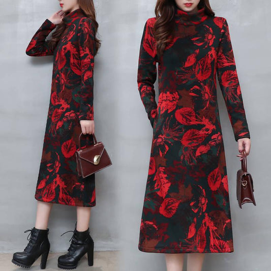 Floral Vintage Dress Plus Size Midi Dresses Elegant Women Party Long Sleeve