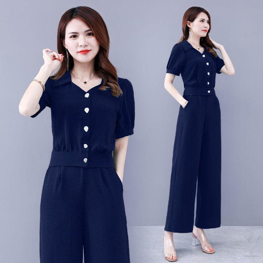 Suit Women's Summer Temperament  Two-piece Suit Short Top Loose Wide-leg Pants Professional Casual Suit Light and Breathable Fabric for Work