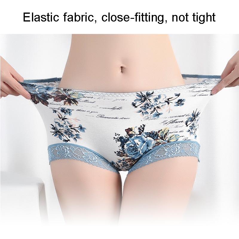 4pcs Ladies Lace Plus Size Panties Seamless Antibacterial Pure Cotton Women's Panties Sexy Printed Boxer Briefs