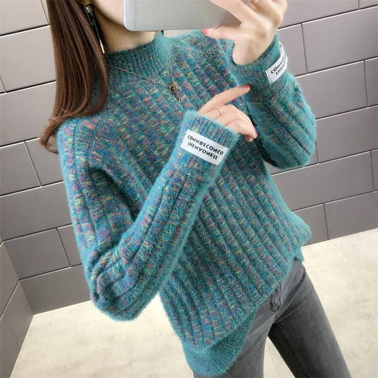 Autumn and Winter Half High Neck Mohair Base Shirt Thick Loose Pullover Young Women Wear Tops Inside and Outside