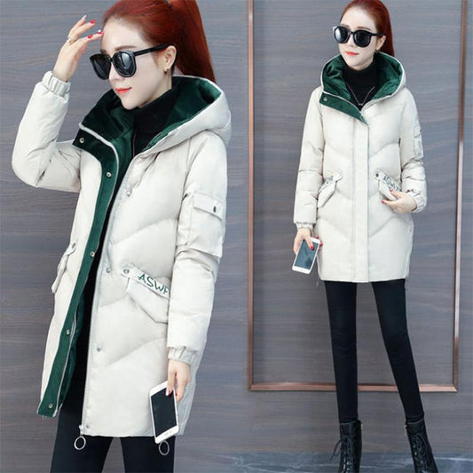 Women's Winter Korean Style Loose Quilted Jacket Women's Warm Stand-collar Down Jacket Solid Color Mid-length Down Jacket Quilted Jacket