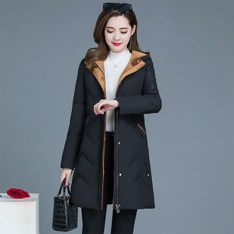 Women's Winter Korean Style Loose Quilted Jacket Women's Warm Stand-collar Down Jacket Solid Color Mid-length Down Jacket Quilted Jacket