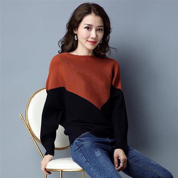 Autumn and Winter Fashion Bawting Top One-neck Bottoming Pullover Sweater Women Loose All-match Sweater