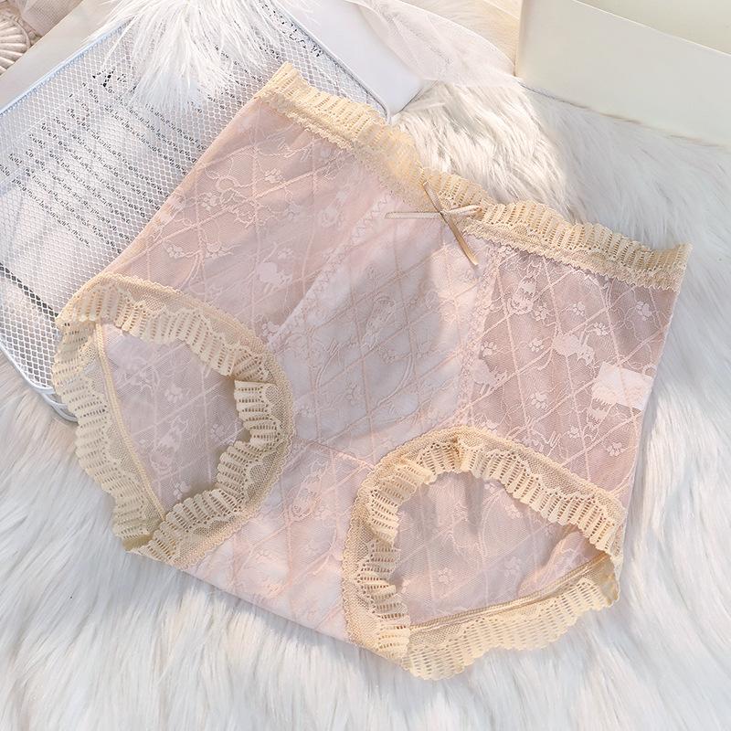 5Pcs/Set Women's Spring Summer High Waist Lace Underpants Ladies Large Size Cotton Crotch Solid Color Seamless Briefs