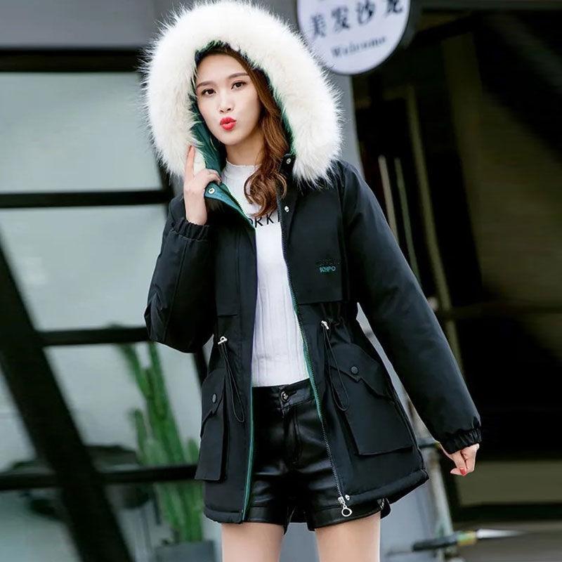 Thicken Warm Female Parker Clothing Winter Fashion Short Cotton Coat Fur Collar Plus Velvet Loose Padded Jacket