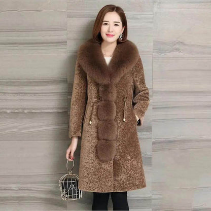 WTEMPO Sheep Shearing Fleece Coat Women Winter Mid-length Thickening Korean Loose Fleece Faux Fur Coat Women