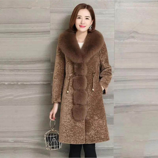 WTEMPO Sheep Shearing Fleece Coat Women Winter Mid-length Thickening Korean Loose Fleece Faux Fur Coat Women