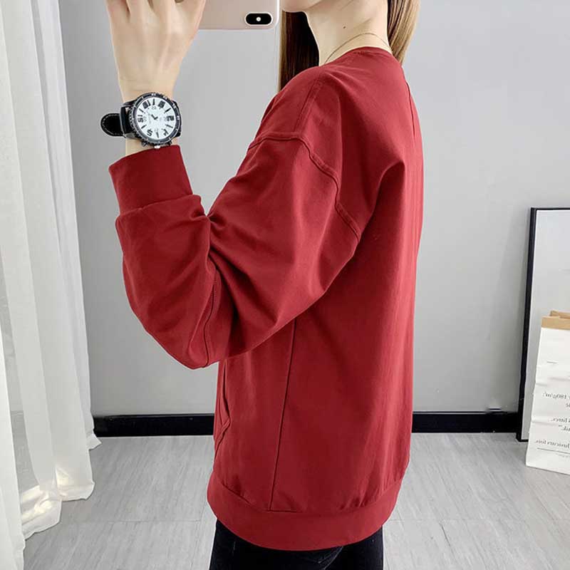 Spring and Summer Large Size Loose Pocket Sweater Women's Bottoming Casual Long-sleeved T-shirt Top