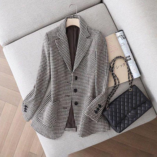 Casual Double Breasted Tweed Women Blazer Coat Long Spring Autumn Jackets Coats Female Chic Office Lady Tops