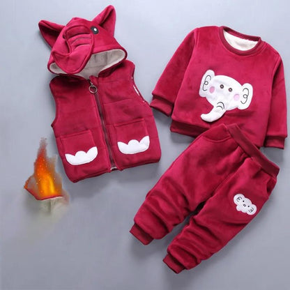 Children's Clothing Winter Clothe Thickening Baby Children's Cotton-padded Suit Three-piece Suit Boys and Girls Baby Clothes Plus Velvet Thickening