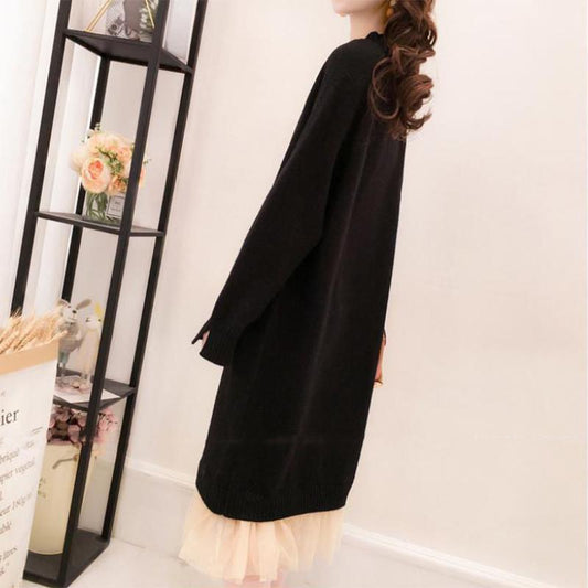 Mid-length Round Neck Sweater Women's Dress Loose Lace Knit Bottoming Shirt Warm Sweater Skirt Loose and Comfortable