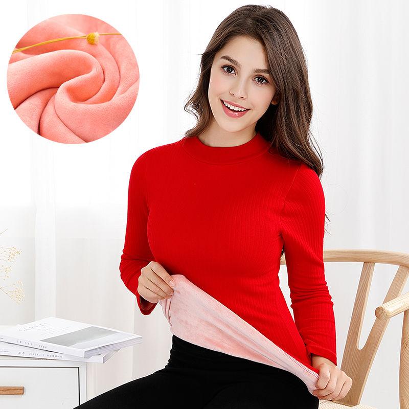 Women Winter Autumn Clothes Thermal Underwear Plus Velvet High-neck Tops Female Tight Thicken Windproof Soft Lining Long Sleeve High Elasticity Slim