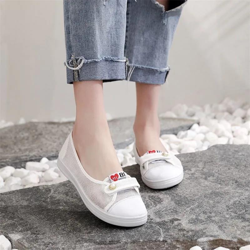 Canvas Shoes Female Students Korean Version of The Breathable White Shoes Low-cut Shallow Mouth Flat Casual Shoes A Pedal Female Net Shoes