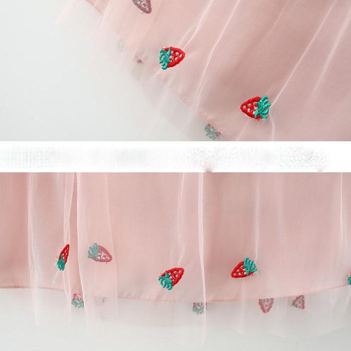 Children Dress Summer Turn-down Neck Kids Clothing  Baby Girls Clothing Strawberry Embroidery Sleeveless Dress Fruit Vest Skirt Toddler Girl