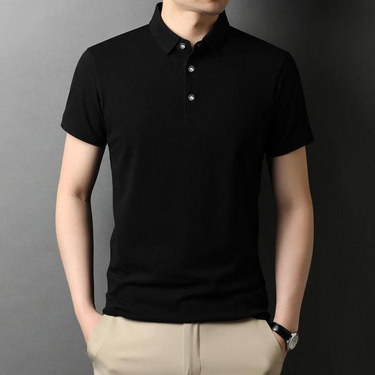 Summer   Shirt Solid Color Short-sleeved Men's Lapel T-shirt Trend Youth Collar Slim Half-sleeved T-shirt