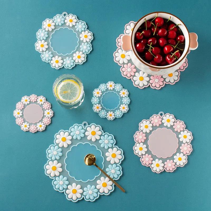 Silicone Dining Table Placemat Coaster Kitchen Accessories Cup Mat Bar Mug Flowers Drink Pads