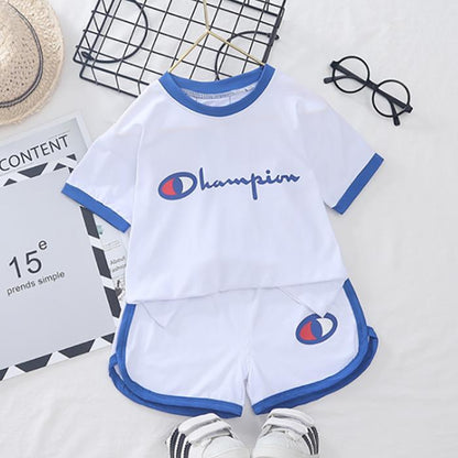 Children's Suit Summer Children's T-shirt Boys and Girls' Korean Style Set Sports Short Sleeve Suit