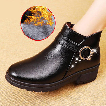 Women's Snow Boots Women Martin Boots Female Plush Leather Shoes Woman Flat Fashion Round Toe Shoes