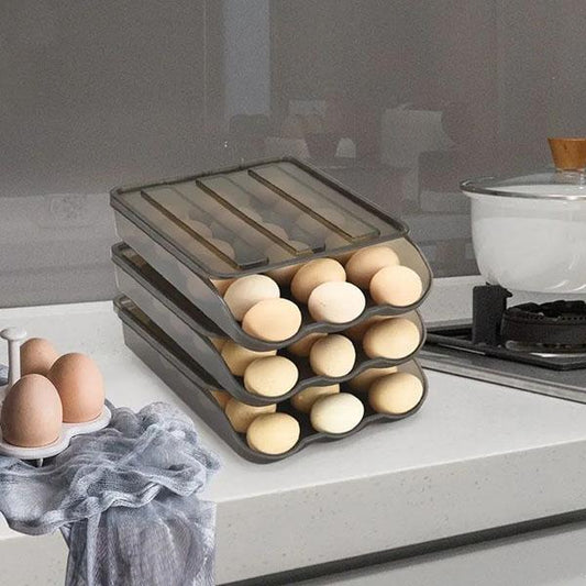 Three-layer Egg Storage Box Slide Design Refrigerator Fresh-keeping Box Solid Color Egg Tray Large Household Anti-fall Egg Storage Tool