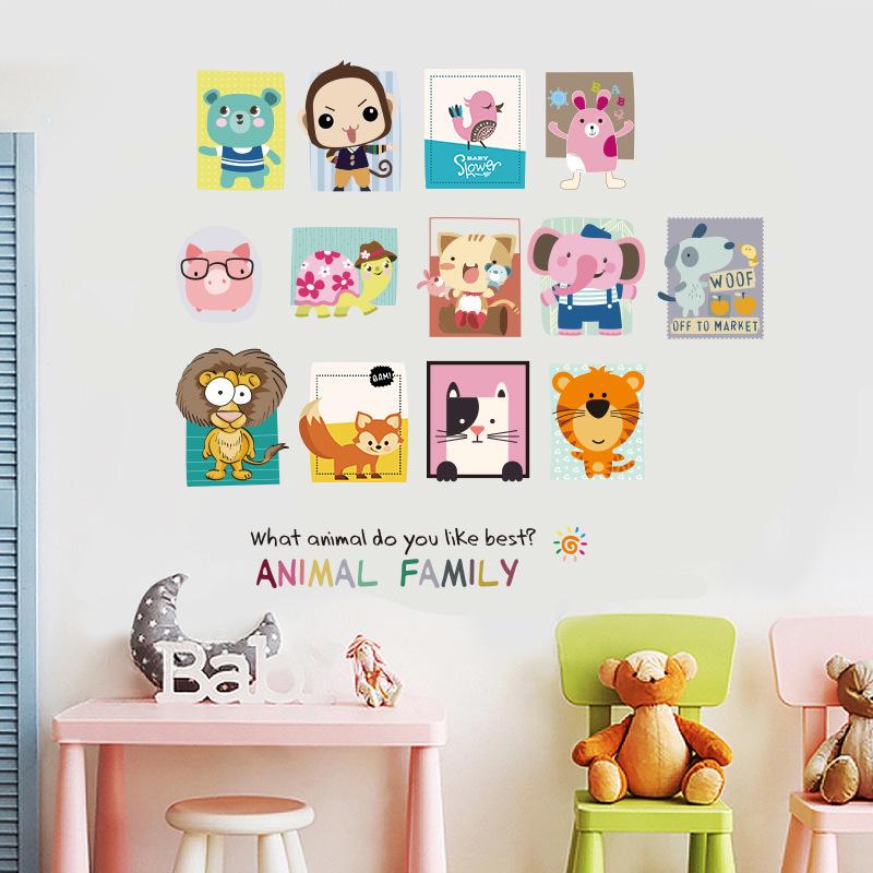 Animal family cartoon wall stickers removable stickers animal party wallpaper monkey rabbit lion fox