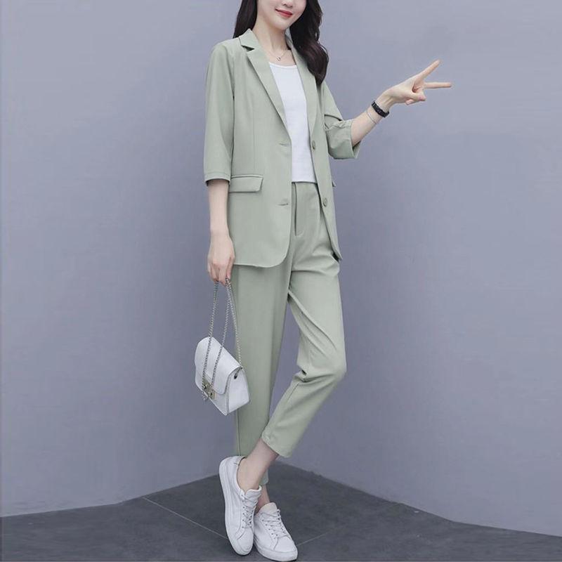 Two-piece Suit Women's Suit Jacket + Suit Straight Pants Temperament Business Suit Suit Two-piece Suit Spring and Autumn Can Be Worn