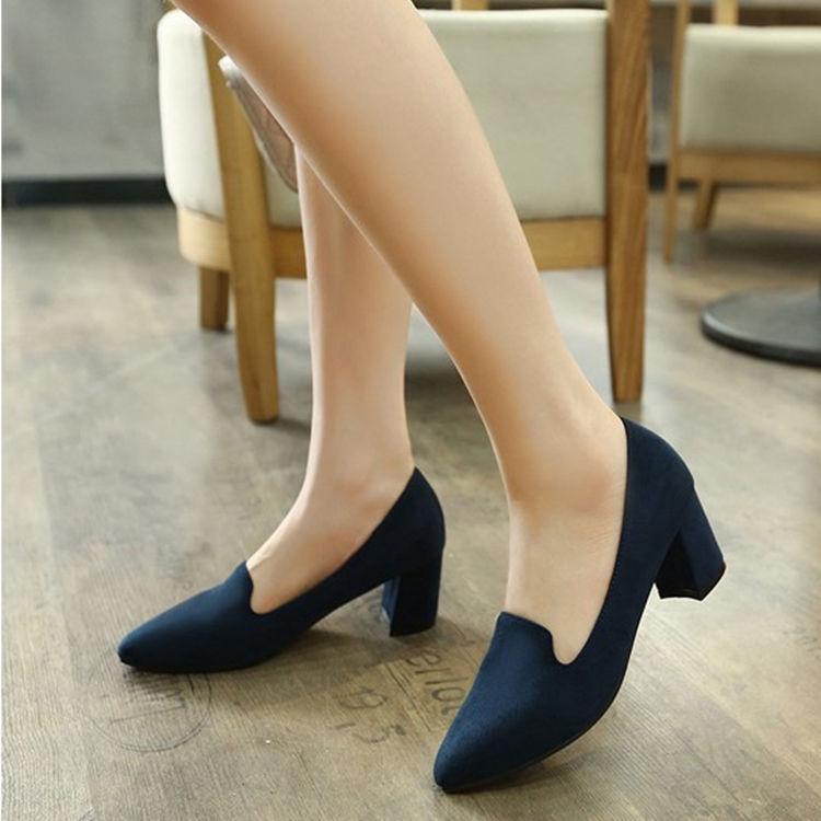 Spring Fashion Women Pointed Toe Low Block Heels Loafers Leather Breathable Pumps Shoes Women