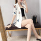 Suit Suit Female Summer Middle-sleeved Butterfly Print Slim-fitting Suit with Wide-leg Shorts Two-piece Casual Elegant Work Suit