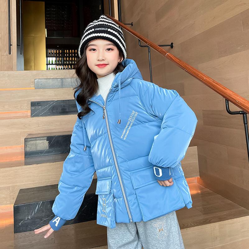 Girls' Winter Padded Down Jacket Bright Leather Disposable Light Cotton Clothing Short Thermal Padded Jacket