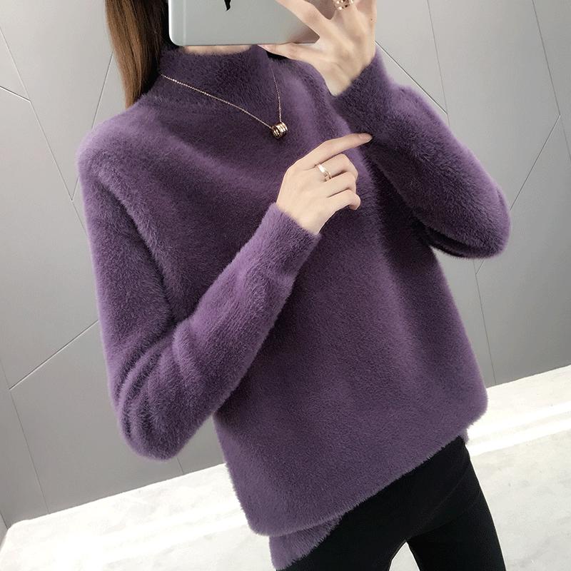 2019 Fashion Cashmere Blended Knitted Sweater Women Tops Autumn Winter Turtleneck Pullovers Female