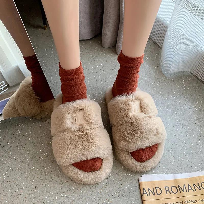 Ladies Cotton Slippers Plush Slippers Fall Winter Fashion Outer Wear All-match Flat Flat Shoes