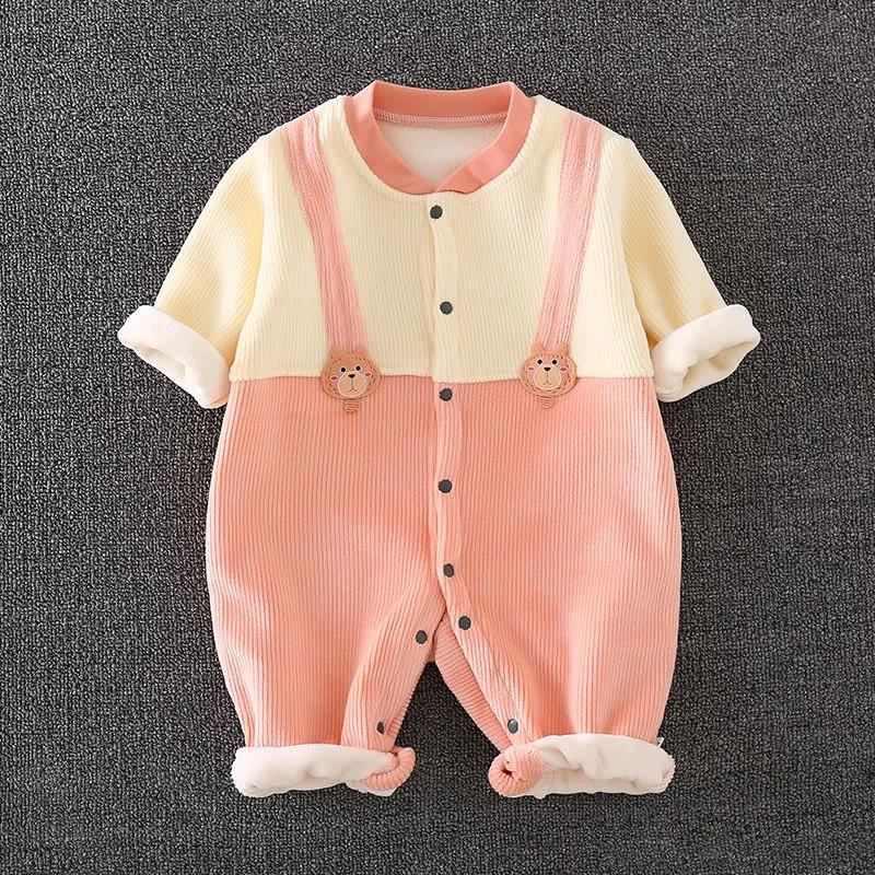 BABY BODYSUIT Autumn and Winter Style Plush Thickened Boys and Girls Baby Cute Ha Clothes Newborn Warm Clothes Outdoor Climbing Clothes