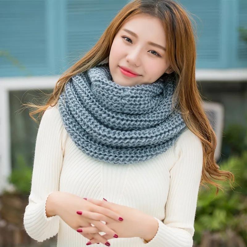 Women's Winter Scarf Padded Bib Pullover To Keep Warm Korean Style Knitted Solid Color Scarf Soft Handmade Knitting Neck Collar Scarves Thermal Scarf