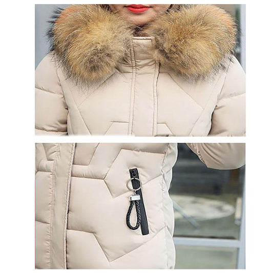 Down Jacket Winter Ladies Fashion Korean Big Fur Collar Thick Warm Hooded Mid-length Plus Size Cotton Jacket