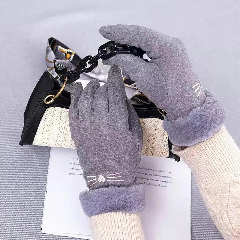 Women's Winter Self-heating Warm Gloves Plus Velvet Thick Cotton Korean Style Cute Cycling Driving Touch Screen Cold Proof Mittens Thermal Gloves