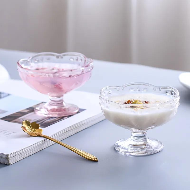 Japanese-style Cherry Blossom Glass Ice Cream Cup Dessert Cup Bird's Nest Creative Ice Cream Cup Cold Drink Cup Love Water Cup