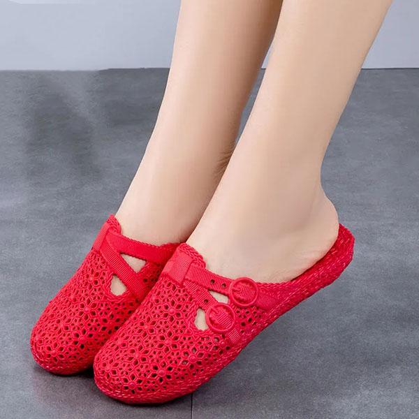 Female Solid Color Large Size Hollow Home Indoor Slippers Women's Non Slip Breathable Beach Casual Sandals