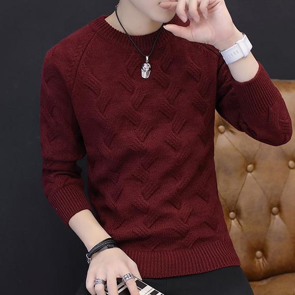 Men's Twisted Low Collar Warm Sweater Solid Color Long Sleeve Slim Top All-match Fashion Jacket