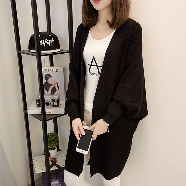 Women's Mid-length Knitted Cardigan Coats Spring and Autumn Large Size Solid Color Loose V-neck Knitted Tops