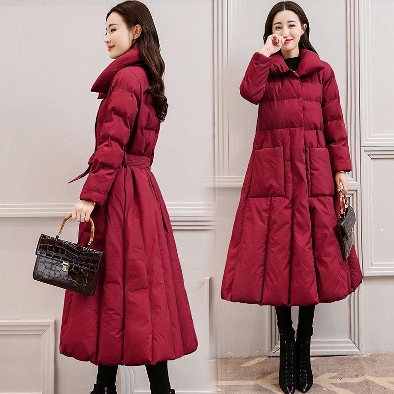 Down Coat Women's Long Winter Coat Over The Waist To Tie The Waist Was Wild Thick Cotton Clothing