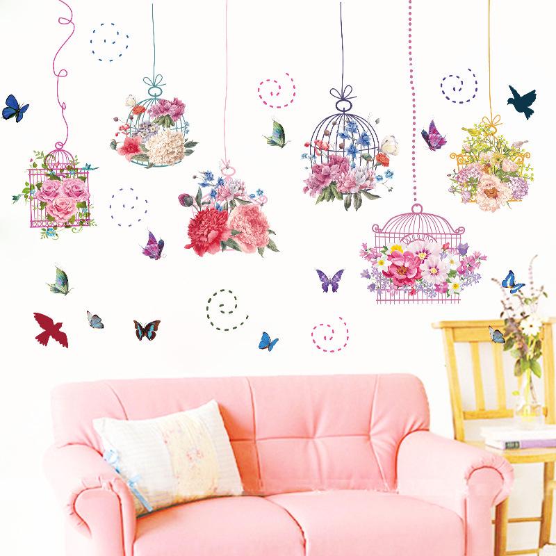 Flower Bird Cage Wall Sticker Third Generation Removable Wall Sticker PVC Transparent Film wallpaper