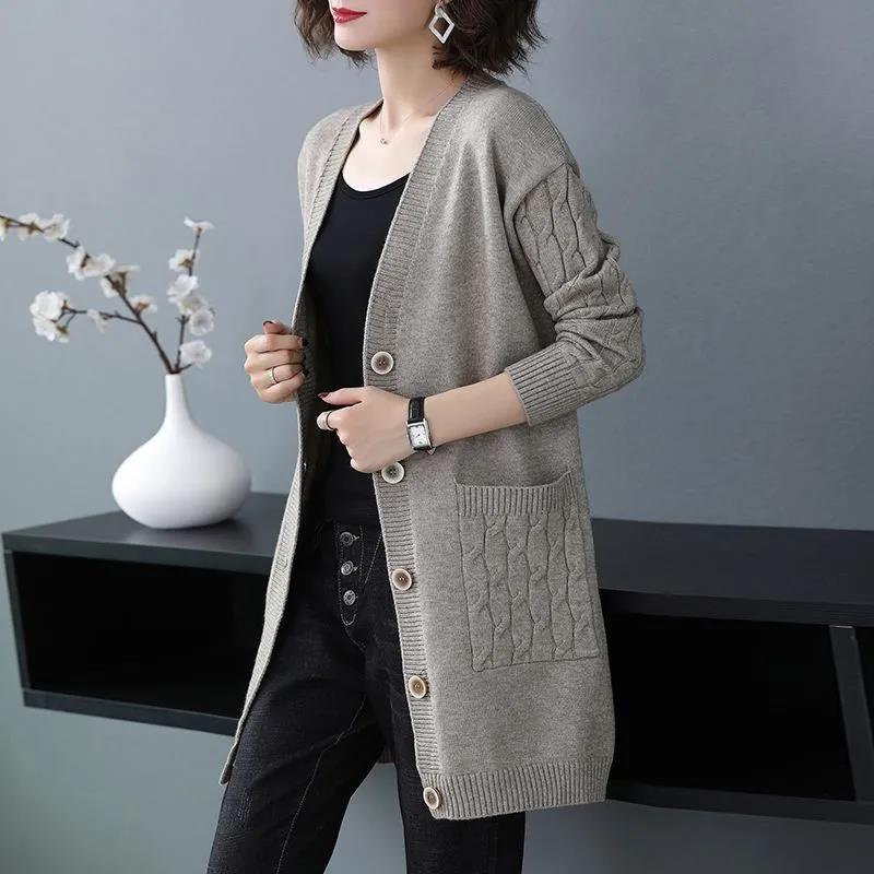 S-XXXL Women's Winter Solid Color Loose Knitted Cardigan Large Size Buttons Sweaters Female Autumn Long Sleeve Casual Knitted Coat