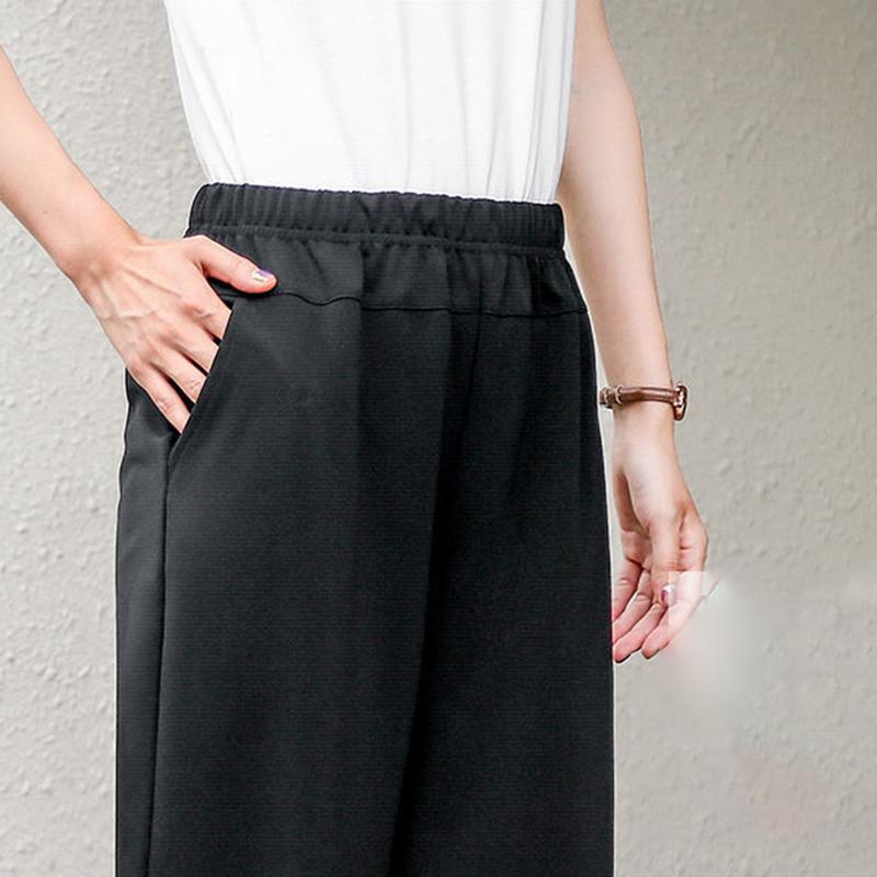 Summer Thin Stretch Mother Cropped Pants Elastic High Waist Loose Middle-aged and Elderly Women's Grandma Pants Hollow Casual Pants