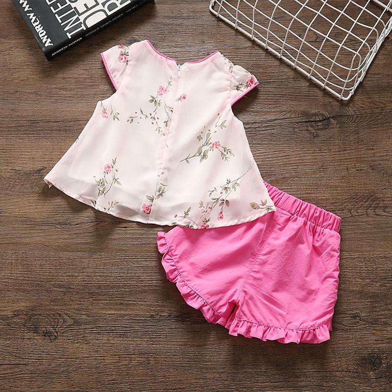 2PCS Children Clothing Set Spring Summer Tang Costume and Han Costume Girls Suits Printing Short Sleeve Tops + Pants Clothing Set