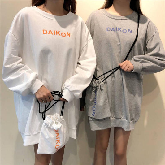 Autumn and Winter Cotton Round Neck Sweater Female Students Loose Long-sleeved T-shirt Trend